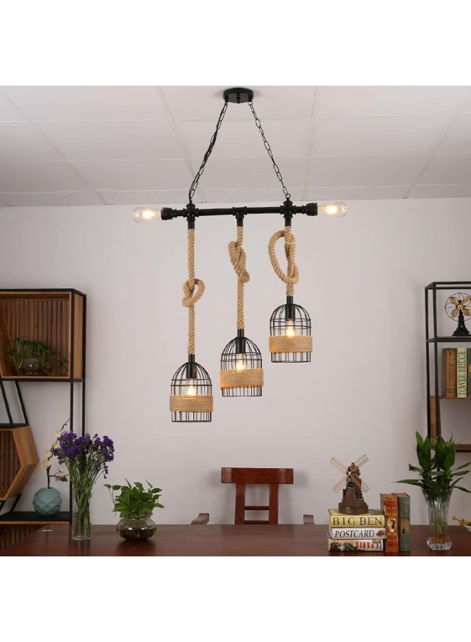 ALMIFTAH LED Chandeliers Retro Pendant Light – Birdcage Hemp Rope Hanging Lamp, Creative Vintage Ceiling Light for Dining Room, Kitchen, Hallway, Bar, Bedroom, Villa - Image 2